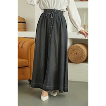 2215-denim Mevlana Düğmeli Etek Koyu Gri-1 Koyu Gri-1 Gri