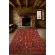 Blghome Otantik Desen Tasarım Modern Halı Dekoratif Kilim Kırmızı