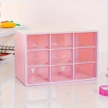 Dashanshop Pembe 9 Parça Şeffaf Çekmeceli Set Takı Kozmetik Ofis Mutfak Organizatörü Pembe
