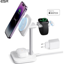 Esr 3 İn 1 17.5 W Hızlı Şarj Standı iOS Watch + Apple Uyumlu AirPods Beyaz