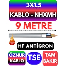 Öznur 3x1,5 Nhxmh Alev İletmez Kablo Metre Seçenekli Gri - 9 Metre