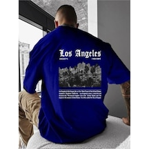 Los Angeles Baskılı Oversize Tişört Saks Mavisi