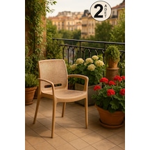 2 Adet Rattan Lüx Cappucino Sandalye / Balkon-Bahçe-Teras Çok Renkli