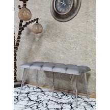 Zafir Metal Krom Tel Ayaklı 100 Cm Puf Bench - Puf - Bench - Oturak - Mutfak Oturağı - Antre Oturağı Gri