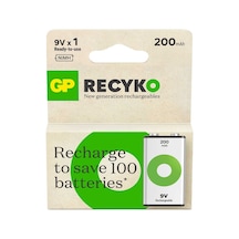 Gp Batteries Recyko 200 9v Boy Ni-mh Şarjlı Pil, 8.4 Volt, Tekli Kart 10'li Paket