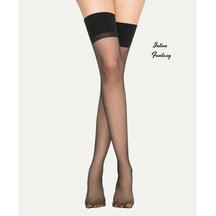 Intive Lingerie Luna Nostalji Arkası Çizgili Siyah 15 Denye Jartiyer Çorabı-silik Siyah