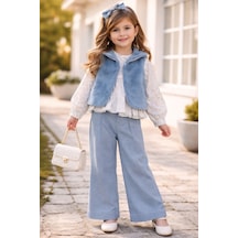 Bebiço Peluş Yelekli 3 Lü Kız Takım 2-5 Yaş -5545760 - Mavi Mavi