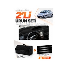 Toyota Yaris 2005-2013 Uyumlu Torpido Örtüsü + Tay Tüyü Bagaj Çantası + Sticker Seti - Siyah
