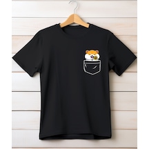 Aselinda Cep Detaylı Sevimli Hemster Baskılı T-shirt Siyah