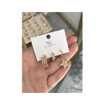 3'lü Kombin Model Yıldızlı Küpe Altın