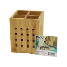 4 Bölmeli Büyük - Pencereli Kare 11x11cm Ahşap Bambu Kaşıklık Organizer 5468 Çok Renkli