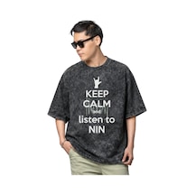 Nin Rock Metal Müzik Grubu Baskılı Unisex Oversize Vintage Yıkama Siyah