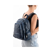 Baginn Suni Deri Kadın Sırt Çantası 35 25 Cm Mega Bag Günlük Kullanıma Uygun Çok Cepli İçi Astarlı Lacivert