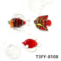 Kırmızı-yaklaşık 3-4cm-3pcs Renkli Yüzen Cam Kabarcık Tropikal Balık Mini Figürler Süsler Akvaryum Dekor Sevimli Deniz Hayvanları Küçük Heykel Kolye