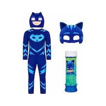 Miço Kids Çocuk Kedi Kahraman Kostümü Maskeli Tulum Takım Mavi
