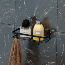 Geseus Tek Katlı Kancalı Banyo Rafı Mat Siyah Es081H Çok Renkli
