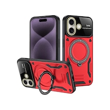 Apple iPhone Uyumlu  16 Uyumlu Kılıf Joy Lens Standlı Kapak - Kırmızı