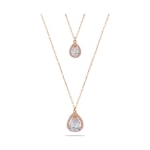 Kuyumcudukkani Çift Zirkon Damla Taşlı İkili Kolye -37289-r-w Gold