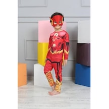 Flash Kostümü + Maske - Flaş Çocuk Kostümü - Flaş Kostümü - Tulum