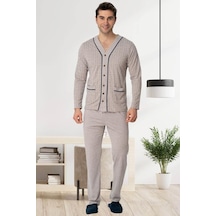 Mecit Pijama Mecit 22767 Erkek Kahve Önden Düğmeli Büyük Beden Pijama Takımı