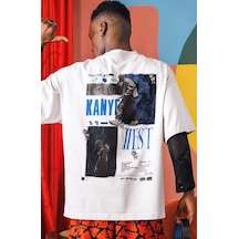 Kanye West Rapper Şarkıcı Sırt Baskılı Unisex Oversize Tişört Beyaz
