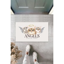 Home Beyaz Kapı Önü Paspası Angels Kediler Desen  K-3343