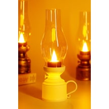 Led Mum Vintage Retro Gaz Lambası Tip Dumansız Pilli Alevli Dekoratif Yapay Mum Işıldak Beyaz 1037-5 Beyaz