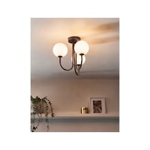 E27 Duy Üçlü 3'lü Top Camlı Küre Camlı Kahverengi Kollu Sıva Üstü Tavan Avize Rustik Modern Üç Kollu Kahverengi Metal Gövde Mat Beyaz Top Cam Avize Salon Yatak Odası Antre Aydınlatma Siyah