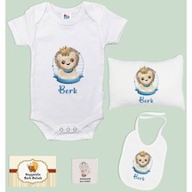 Bk Kids Kişiye Özel İsimli 5 Parça Beyaz Bebek Body Zıbın Yastık Hediye Seti, Yeni Doğan Bebek Giyim Hediyesi-5
