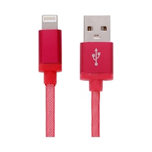 Rogfer 1m Net Stil Metal Kafa 8 Pin Usb Veri / Şarj Kablosu Kırmızı