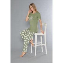 Flz Kısa Kol Yazlık Viskon Pijama Takımı Beach Club Flz 88-110 YESIL