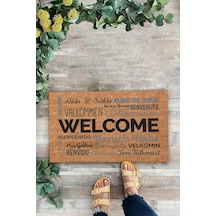 Valerine Life Dünya Dillerinde Kahverengi Welcome Hoş Geldiniz Kapı Önü Paspası 45x70cm Kahverengi