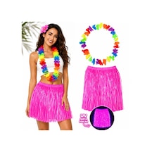 Hawaii Parti Eteği 40 Cm Neon Pembe + Rengarenk Hawaii Kolye Diğer