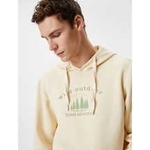 Koton Slogan Baskılı Hoodie Kanguru Cepli Manzara Detaylı Ekru 4wam70214mk Ekru