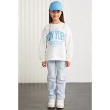 Grımelange Grımelange HERMIA-GRM24050 75% pamuk 25% polyester kız  çocuk Ekru Yeşil Sweatshirt