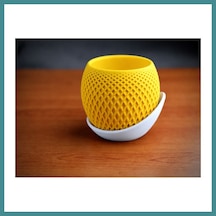 Trendexa 3d Baskı Küre Saksı - Kafes Dokulu İki Parçalı Dekoratif Saksı - Sarı-beyaz Mac Standart 51517797