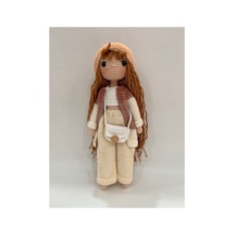 El Yapımı Amigurumi Örgü Bebek 28 Cm Renkli Hırkalı Uzun Saçlı Tığ İşi Oyuncak Bebek Hediyelik Bej