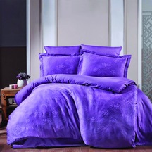 Maxstyle Jakarlı Saten Giza Koyu Lila Double Nevresim Takımı Lila