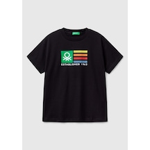 Erkek Çocuk Fıstık Yeşili Benetton Logo Baskılı T-shirt Siyah