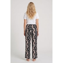 Aura Collections Kadın Sandy Kumaş Mozaik Desenli Pijama Altı Beli Lastikli İpli Rahat Kesim Geniş Paça Dökümlü Ev Giyim Pantolon Siyah