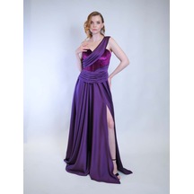 Crystalia Opia Dress Saten Kadife Detaylı - Mor Mor