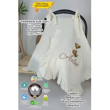 Gros Shop Müslin Yeni Doğan 4katlı Organik %100pamuk Kişiye Özgü Nakışlı Hastane Çıkış Seti-aslan Model Ekru-3