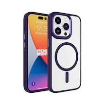 Ardemix Apple iPhone 15 Pro Uyumlu Wireless Şarj Özellikli Krom Magsafe Silikon Kılıf-deri Derin Mor