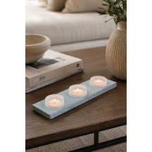 Ahşap Granit Dokulu Boyalı 3 Lü Tealight Mumluk Turkuaz