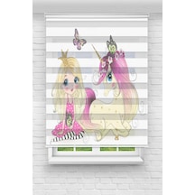 Perdeoutlet38 Baskılı Renkli Kız Ve Unicorn Dijital Baskılı Zebra Perde-cocuk Odası-stor Perde Model:pz-704 Çok Renkli