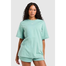 Nike Sportswear Organic Cotton Loose Fit T-shirt Kadın Nakış Swooslu Bol Kesim Tişört Yeşil