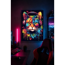 Gaming Kulaklıklı Kedi Metal Duvar Tablosu Gamer Oda Dekoru Renkli Tasarım 15x20 Cm A5 Boyutunda