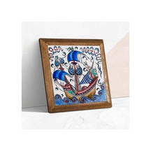 Pinecone Çini Sanatı Yelkenli Gemi Taş Duvar Tablosu - Ahşap Çerçeveli Taş Tablo - 25x25 Cm - Dekoratif Duvar Sanatı - Modern Ev Ve Ofis Duvar Dekoru W1-183