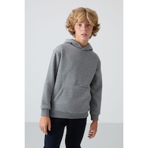 Tommylife Tommy Life Gri Melanj Pamuklu Kalın İçi Tüylü Yumuşak Dokulu Standart Fit Baskılı Erkek Çocuk Sweatshirt - 112 Gri Melanj