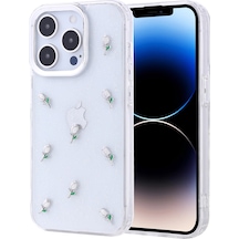 Apple Uyumlu iPhone 14 Pro Kılıf Airbag Tasarımlı Simli Şeffaf Klfs Kutup Kapak - Lale Şeffaf